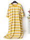 Plus Size Casual Pajamas Cotton Breathable Striped Print Long Loose Sleepwear - Yellow