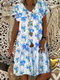 Floral Print Short Sleeve V-neck Loose Dress For Women - Sky Blue