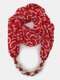 Vintage Chiffon Women Scarf Necklace Beaded Pendant Lattice Flowers Pattern Silk Scarf - #01