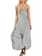 Striped Print Strap Loose Casual Plus Size Jumpsuit - White