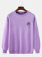 Mens Cotton Rose Printing Plain Casual Crew Neck Pullover Sweatshirts - Purple