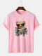 Mens Cartoon Dollars Bear Print Street Cotton Short Sleeve T-Shirts - Pink