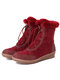 Women Adjustable Slip On Suede Casual Winter Short-Calf Snow Boots - Wine Red