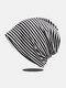 Women Cotton Knitted Horizontal Stripes Breathable All-match Beanie Hat - Black