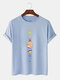 Mens Cartoon Planets  Print 100% Cotton O-Neck Short Sleeve T-Shirt - Blue