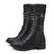 Women Vintage Wool Knitting Detailed Lace Up Zipper Mid-calf Boots - Black