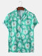 Mens Daisy Floral Print Breathable Light Casual Short Sleeve Shirts - Green