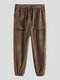Mens Plain Corduroy Solid Color Big Pockets Ankle Banded Pants - Coffee