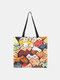 Women Cotton Linen Cat Print Handbag Tote - #05