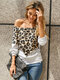 Leopard Print One Shoulder Irregular Long Sleeve Sweatshirt - Gray