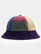Unisex Corduroy Color Contrast Patchwork Letter Embroidery Fashion Warmth Bucket Hat - #01