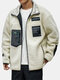 Mens Casual Thicken Fleece Warm Multi Pockets Patchwork Zipper Collar Coats - White