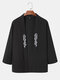 Mens Embroidered Pattern Open Front Loose Black Kimono - Black