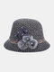 Women Woolen Fashion Elegant Floral Pattern Keep Warm Thermal Hat Bucket Hat - Black