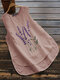 Embroidery Lavenders O-neck Asymmetrical Plus Size Tank Top - Pink