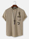 Mens Cartoon Panda Bamboo Print Knit Short Sleeve T-Shirts - Khaki