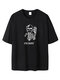 Plus Size Mens 100% Cotton Skeleton & Slogan Print Casual Halloween T-Shirt - Black