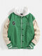 Mens Vintage Patchwork Drop Shoulder Button Varsity Jacket - Green