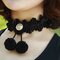 Lace Women Necklace Black Lace Collar Ball Pendant Necklace - Black