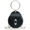  Women Concise Metal Ring Chain Shoulder Portable Handbag - Black