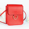 Women Faux Leather Mini Phone Purse 3 Layers Solid Casual Crossbody Bag - Red
