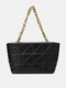 Women Faux Leather Fashion Large Capacity Lattice Pattern Solid Chain Handbag Tote - Black