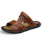 Men Comfy Soft Sole Water Slip On Beach Leather Sandals - Brown