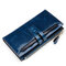RFID Oil Wax Genuine Leather 17 Card Slot Wallet Multi-function Phone Purse Solid Coin Bag - Blue