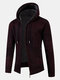 Mens Knitted Zip Front Casual Drawstring Hooded Cardigans With Pocket - Wine Red