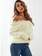 Guipure Lace Solid V-neck Long Sleeve Loose Sweater - White