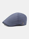 Men Cotton Metal Badge Decor Casual Adjustable Flat Hat Beret Hat Forward Hat - Navy