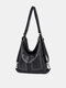 Women Vintage Faux Leather Solid Color Multi-Carry Backpack - Black