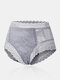Plus Size Women Floral Lace See Through Breathable High Waisted Panties - Gray