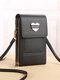 حقيبة عادية متعددة الوظائف مزدوجة الطبقات لمس شاشة حقيبة كروس جلد صناعي قلب زخرفة هاتف حقيبة - أسود