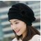 Warm Knitted Beret Skullies Crochet Bonnet Fur Hat - Black