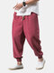 Mens Cotton Linen Oriental Style Comfortable Loose Track Pants - Red