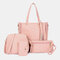 4 PCS Women PU Leather Handbag Tassel Leisure Crossbody Bag Solid Shoulder Bag - Pink
