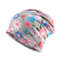 Women Dual-use Cotton Floral Pattern Overlay Brimless Beanie Hat Scarf - Gray