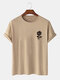 Mens Rose Chest Print 100% Cotton Casual Short Sleeve T-Shirts - Khaki