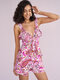 Selfsow Floral Paisley Print Ruffle Tiered Deep V-neck Two Pieces Set - Rose