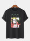 Mens Funny Panda Chinese Character Printed Cotton Short Sleeve T-Shirts - Black