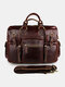 Men Leather Briefcase 14 Inch Soft Genuine Leather Multifuntion Laptop Messenger Bag - Wine Red