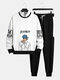 Mens Letter Figure Pattern Crew Neck Sweatshirt Casual Two Pieces Outfits - White