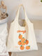 Women Canvas Cute Fruit Pattern Large Capacity Durable Handbag Shoulder Bag - Orange