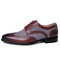 Men Brogue Leather Splicing Oxfords Lace Up Business Dress Shoes - Wine Red