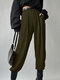 Solid Pocket Elastic Waist Back Pants For Women - Army Green