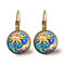Retro Metal Geometric Sun Moon Gemstone Earrings Metal Round Abstract Sun Printed Glass Ear Clip - Gold