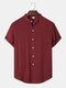 Mens Texture Stand Collar Button Up Daily Short Sleeve Shirts - Red