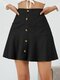Solid Ruffle Button Mini Elegant Skirt For Women - Black