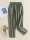 Solid Elastic Waist Casual Harem Pants with Pocket - Army Green